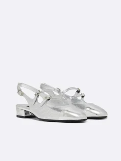 Silver Embossed Leather Slingback Mary Janes-Carel Sale