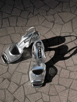 Silver Laminated Leather And Mesh Sandals-Carel Clearance