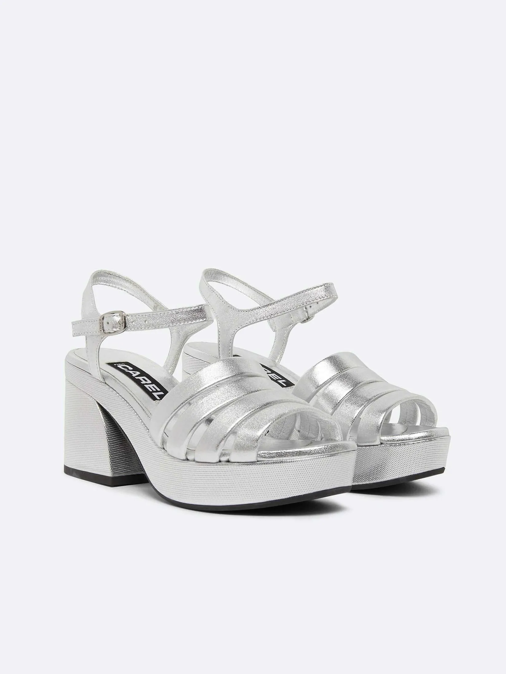 Silver Laminated Leather Buckles Sandals-Carel Outlet