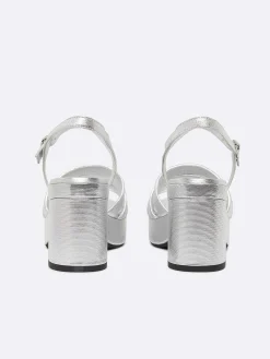Silver Laminated Leather Buckles Sandals-Carel Outlet