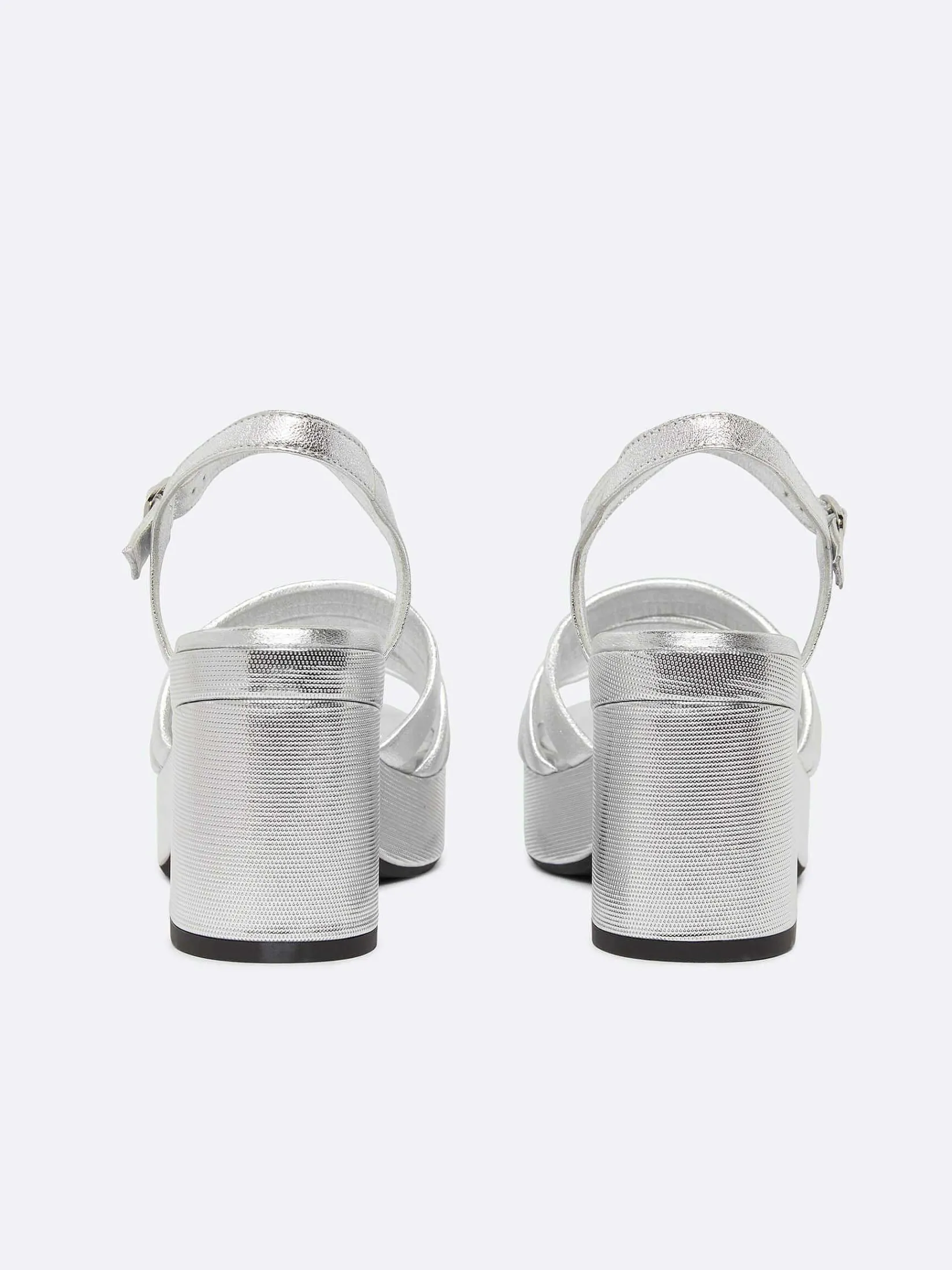 Silver Laminated Leather Buckles Sandals-Carel Outlet