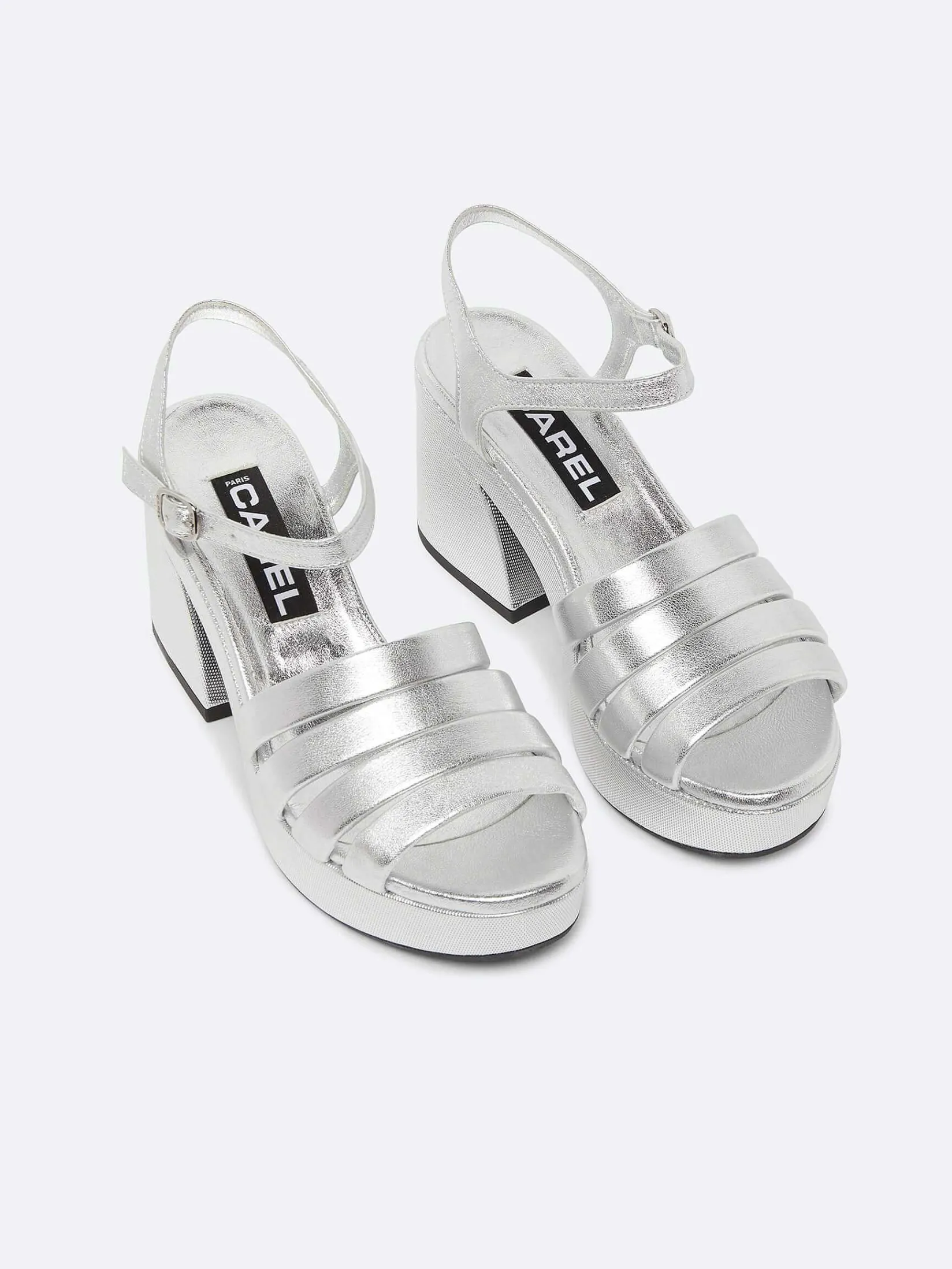 Silver Laminated Leather Buckles Sandals-Carel Outlet