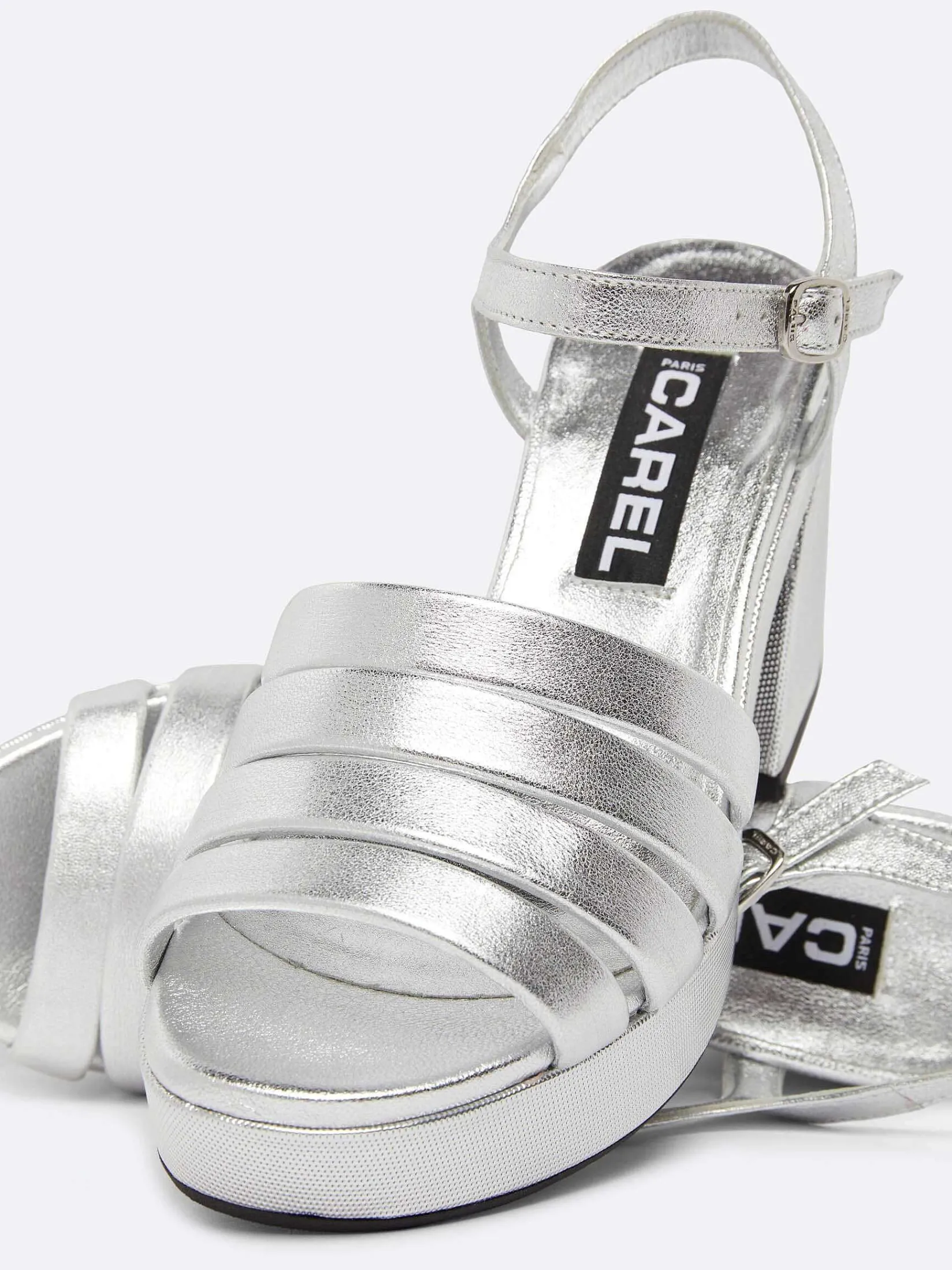 Silver Laminated Leather Buckles Sandals-Carel Outlet
