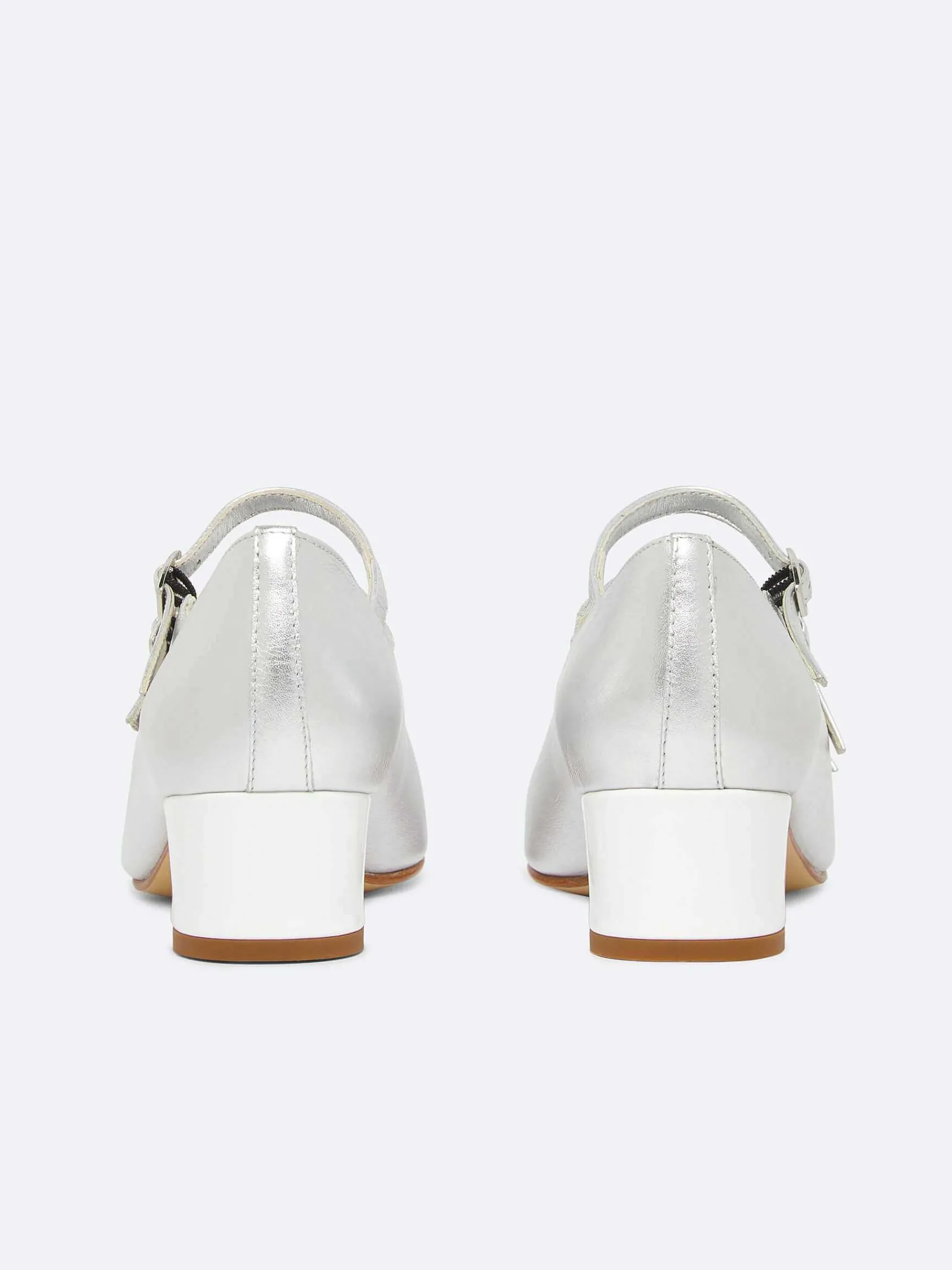 Silver Leather And White Patent Leather Heel Mary Janes Pumps-Carel Sale