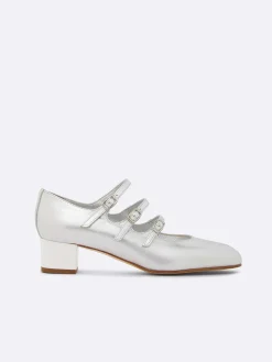 Silver Leather And White Patent Leather Heel Mary Janes Pumps-Carel Sale