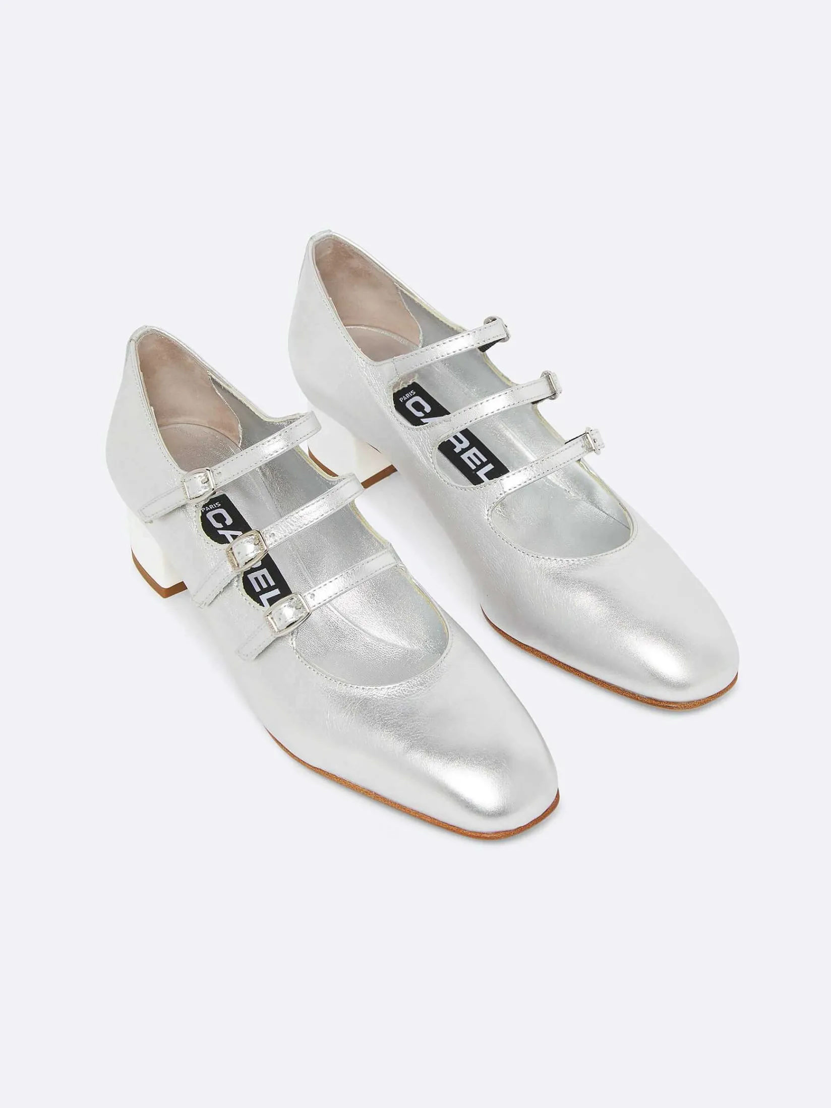Silver Leather And White Patent Leather Heel Mary Janes Pumps-Carel Sale