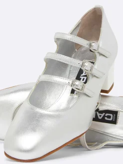 Silver Leather And White Patent Leather Heel Mary Janes Pumps-Carel Sale