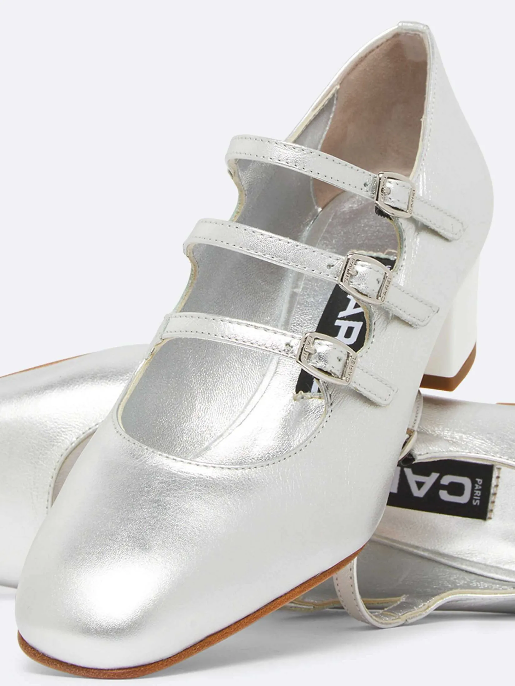 Silver Leather And White Patent Leather Heel Mary Janes Pumps-Carel Sale