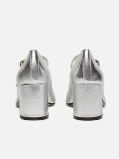 Silver Leather Mary Janes Pumps-Carel New