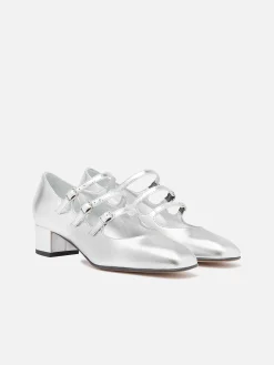 Silver Leather Mary Janes Pumps-Carel Fashion