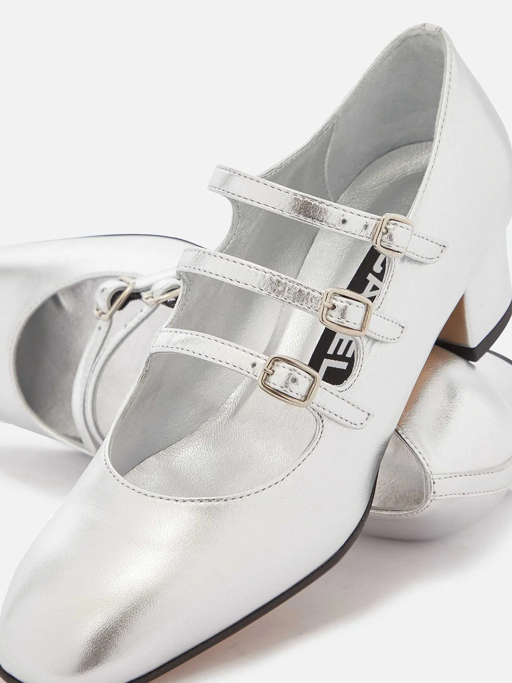 Silver Leather Mary Janes Pumps-Carel Fashion