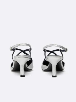 Silver Leather Slingback Pumps-Carel Store