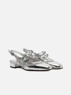 Silver Patent Leather And Mesh Slingback Mary Janes-Carel Store