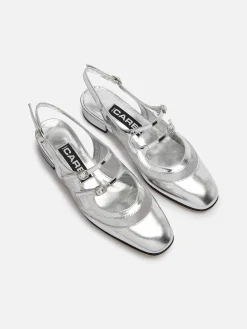Silver Patent Leather And Mesh Slingback Mary Janes-Carel Store