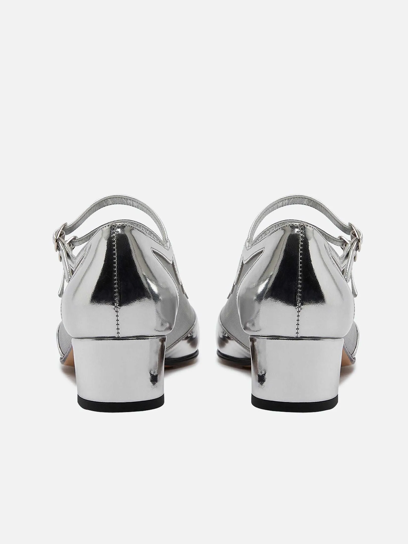 Silver Patent Leather And Mesh Mary Janes Pumps-Carel New