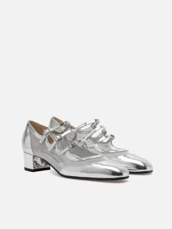 Silver Patent Leather And Mesh Mary Janes Pumps-Carel New