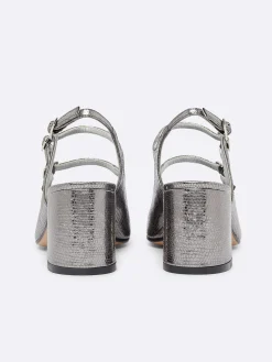 Silver Snake Print Upcycled Leather Slingback Mary Janes-Carel Online