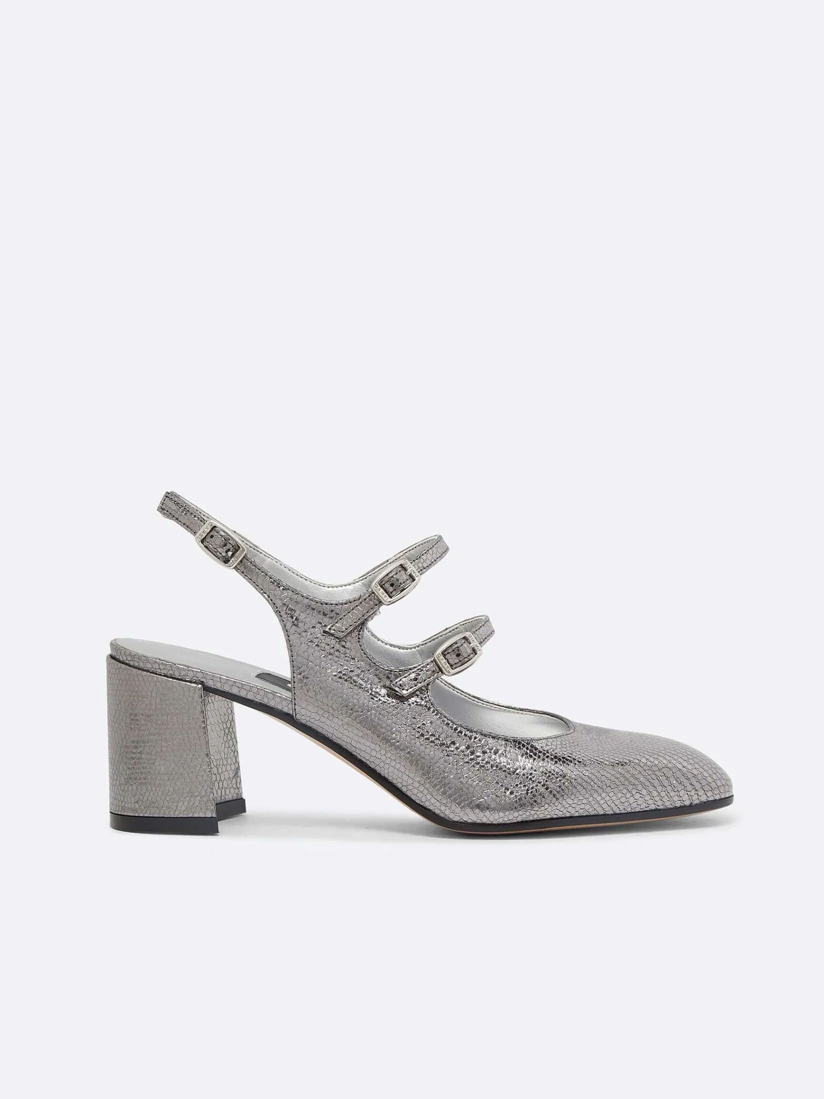 Silver Snake Print Upcycled Leather Slingback Mary Janes-Carel Online