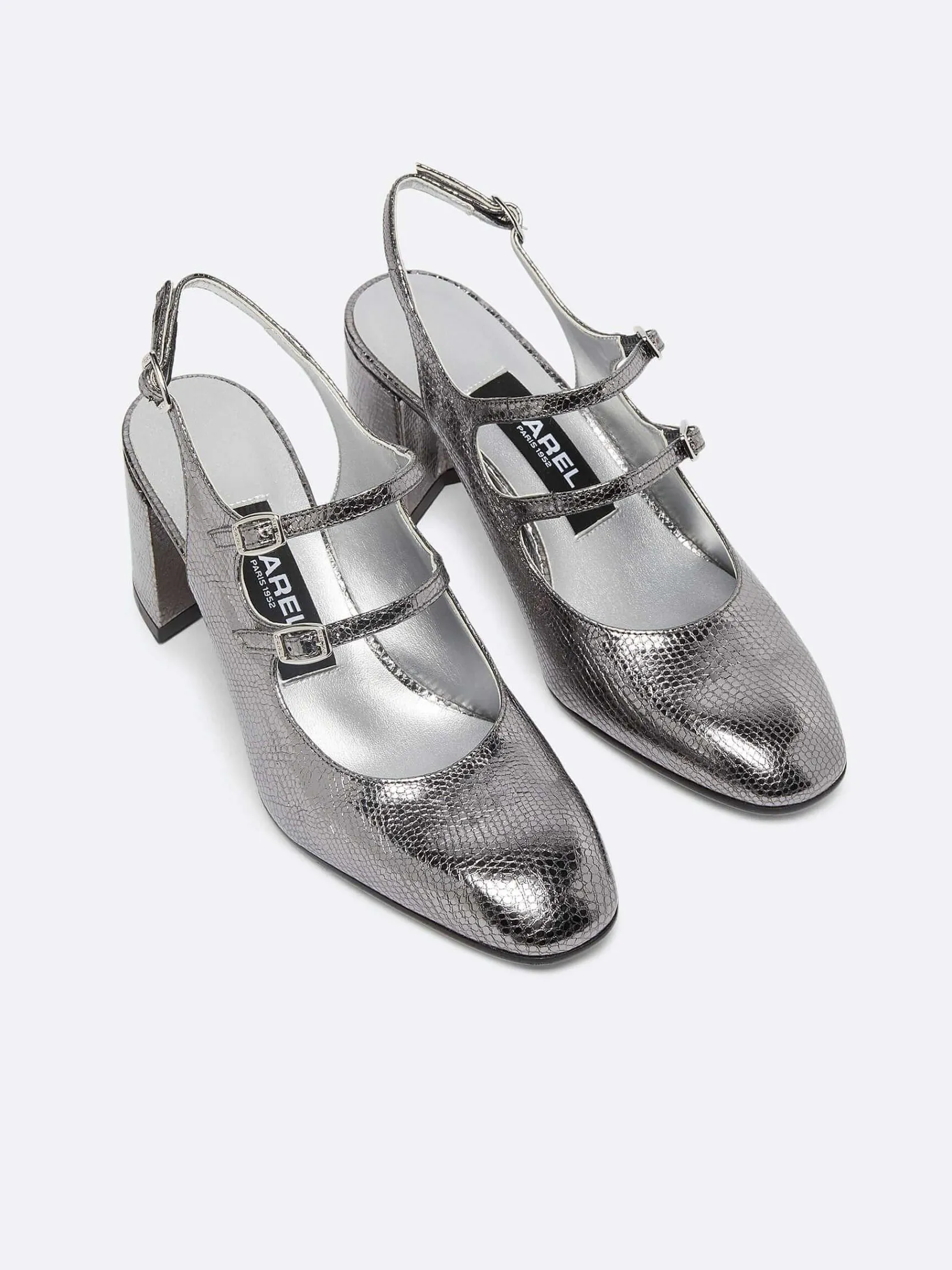 Silver Snake Print Upcycled Leather Slingback Mary Janes-Carel Online