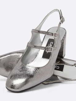Silver Snake Print Upcycled Leather Slingback Mary Janes-Carel Online