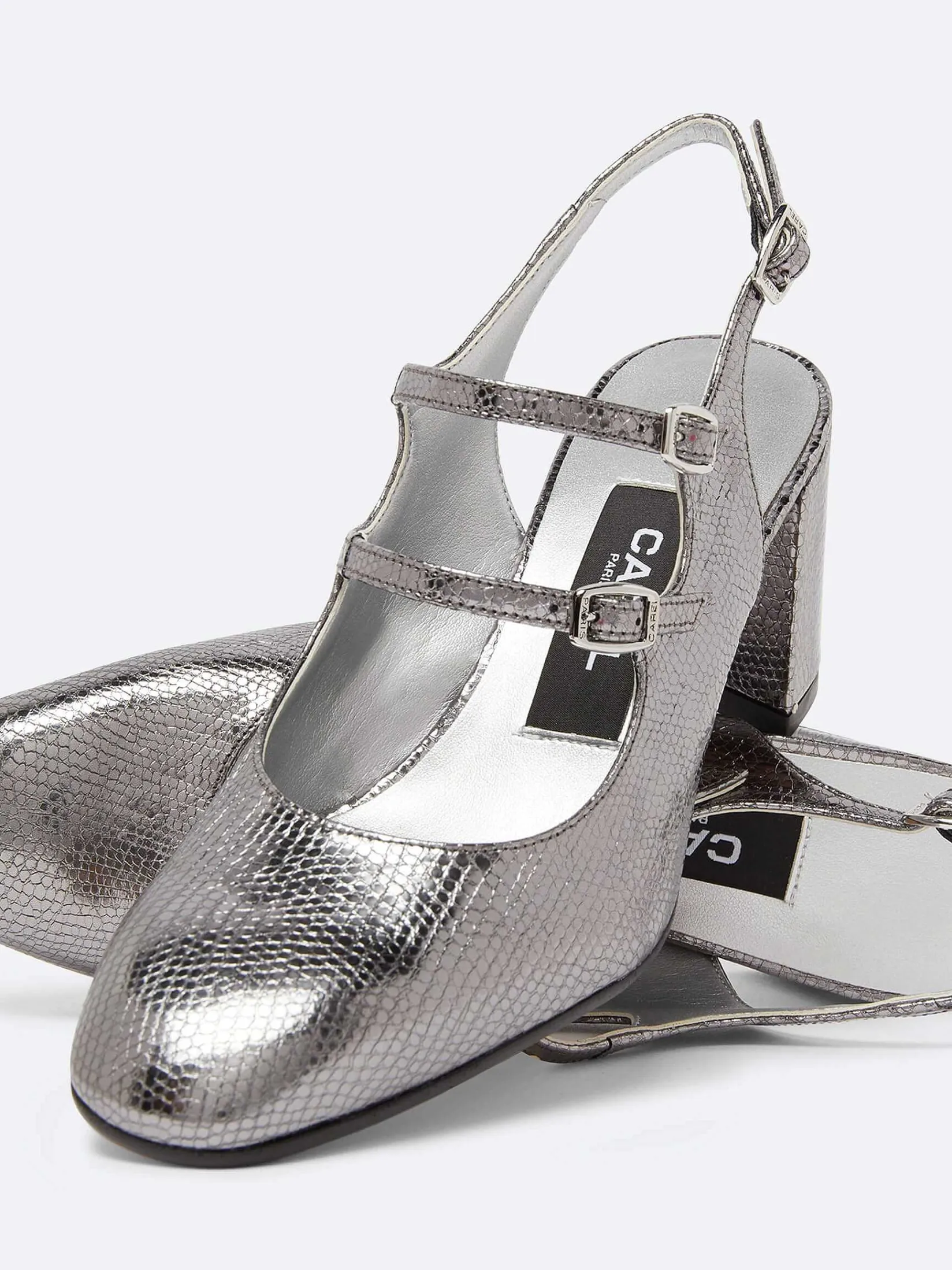 Silver Snake Print Upcycled Leather Slingback Mary Janes-Carel Online