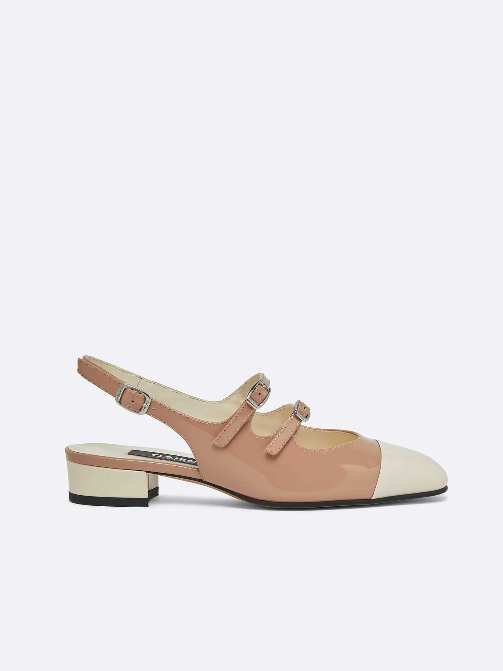 Taupe And Ivory Upcycled Patent Leather Slingback Mary Janes-Carel Fashion