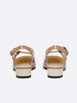 Taupe And Ivory Upcycled Patent Leather Slingback Mary Janes-Carel Fashion