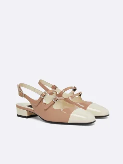Taupe And Ivory Upcycled Patent Leather Slingback Mary Janes-Carel Fashion