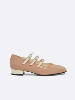 Taupe And Ivory Upcycled Patent Leather Mary Janes Ballet Flats-Carel Cheap
