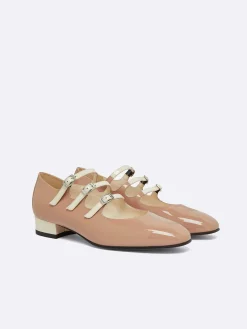 Taupe And Ivory Upcycled Patent Leather Mary Janes Ballet Flats-Carel Cheap