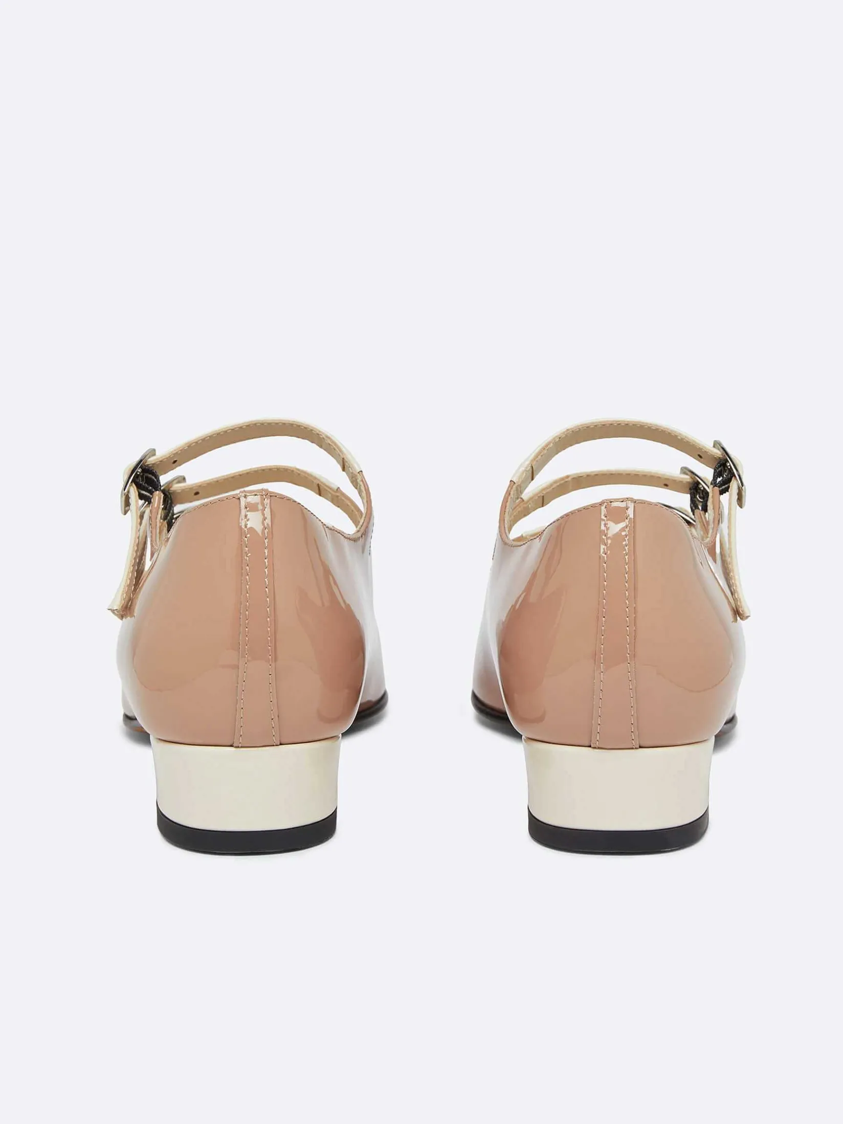 Taupe And Ivory Upcycled Patent Leather Mary Janes Ballet Flats-Carel Cheap
