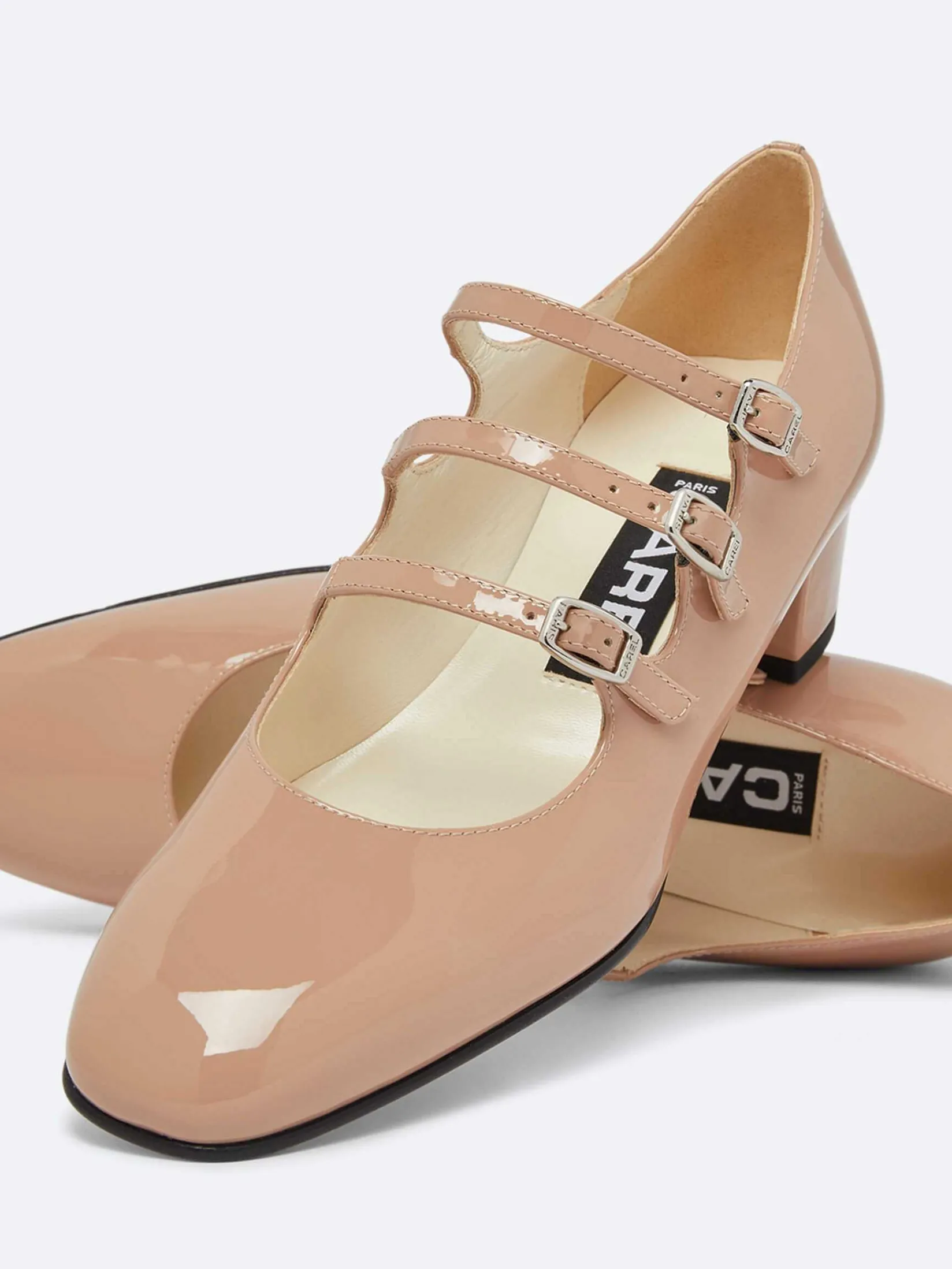 Taupe Upcycled Patent Leather Mary Janes Pumps-Carel Clearance