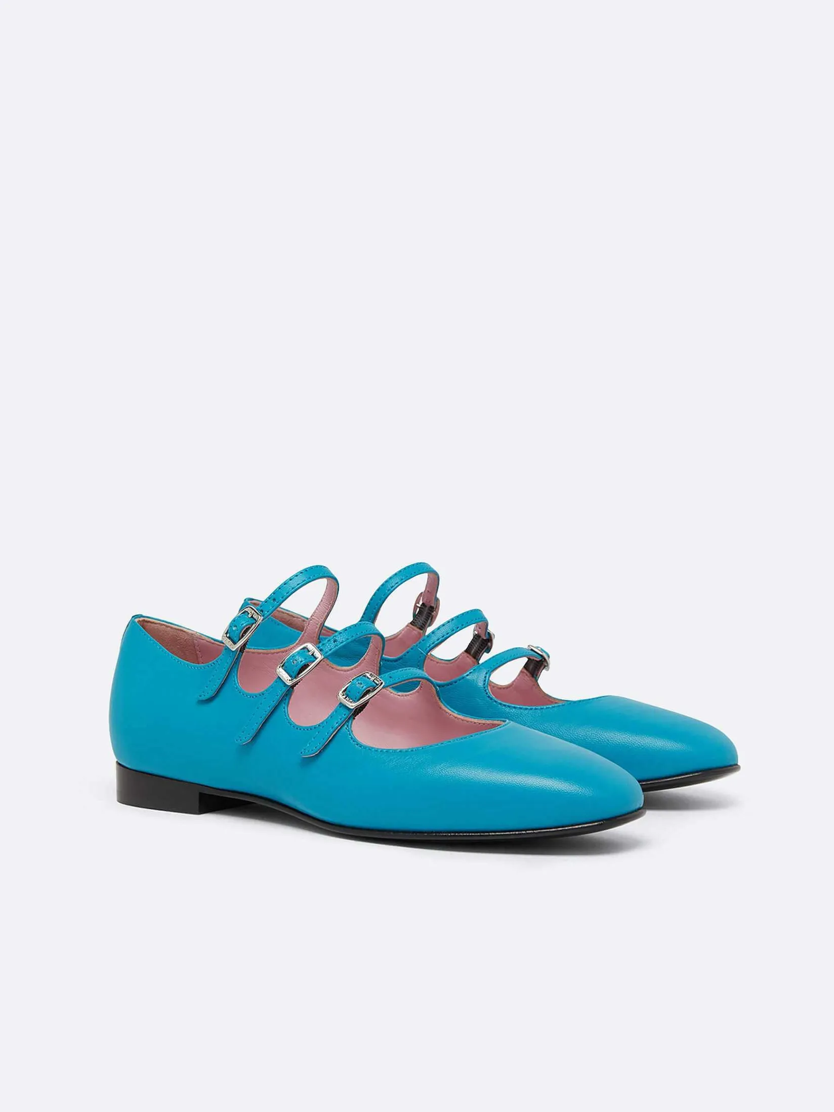 Turquoise Blue Upcycled Leather Mary Janes Ballet Flats-Carel Clearance