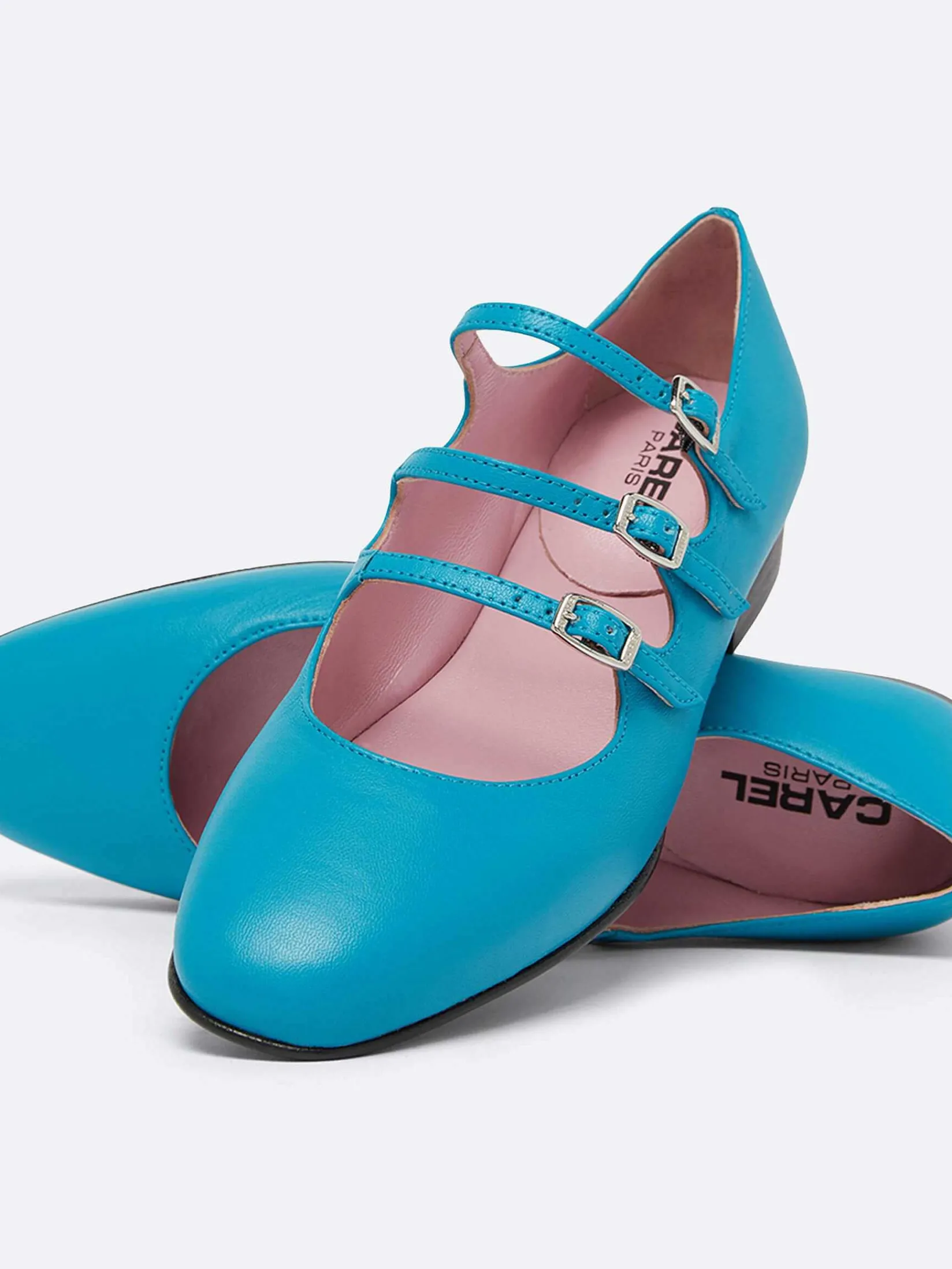 Turquoise Blue Upcycled Leather Mary Janes Ballet Flats-Carel Clearance