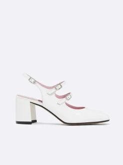 White Patent Leather Slingback Mary Janes-Carel Sale