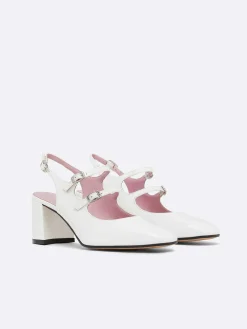 White Patent Leather Slingback Mary Janes-Carel Sale