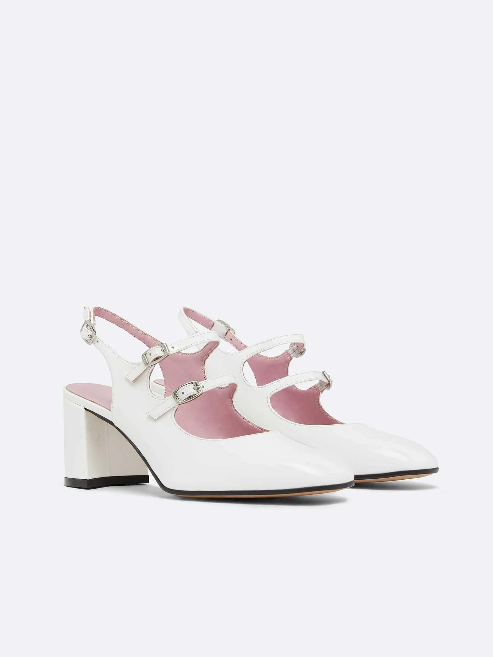 White Patent Leather Slingback Mary Janes-Carel Sale