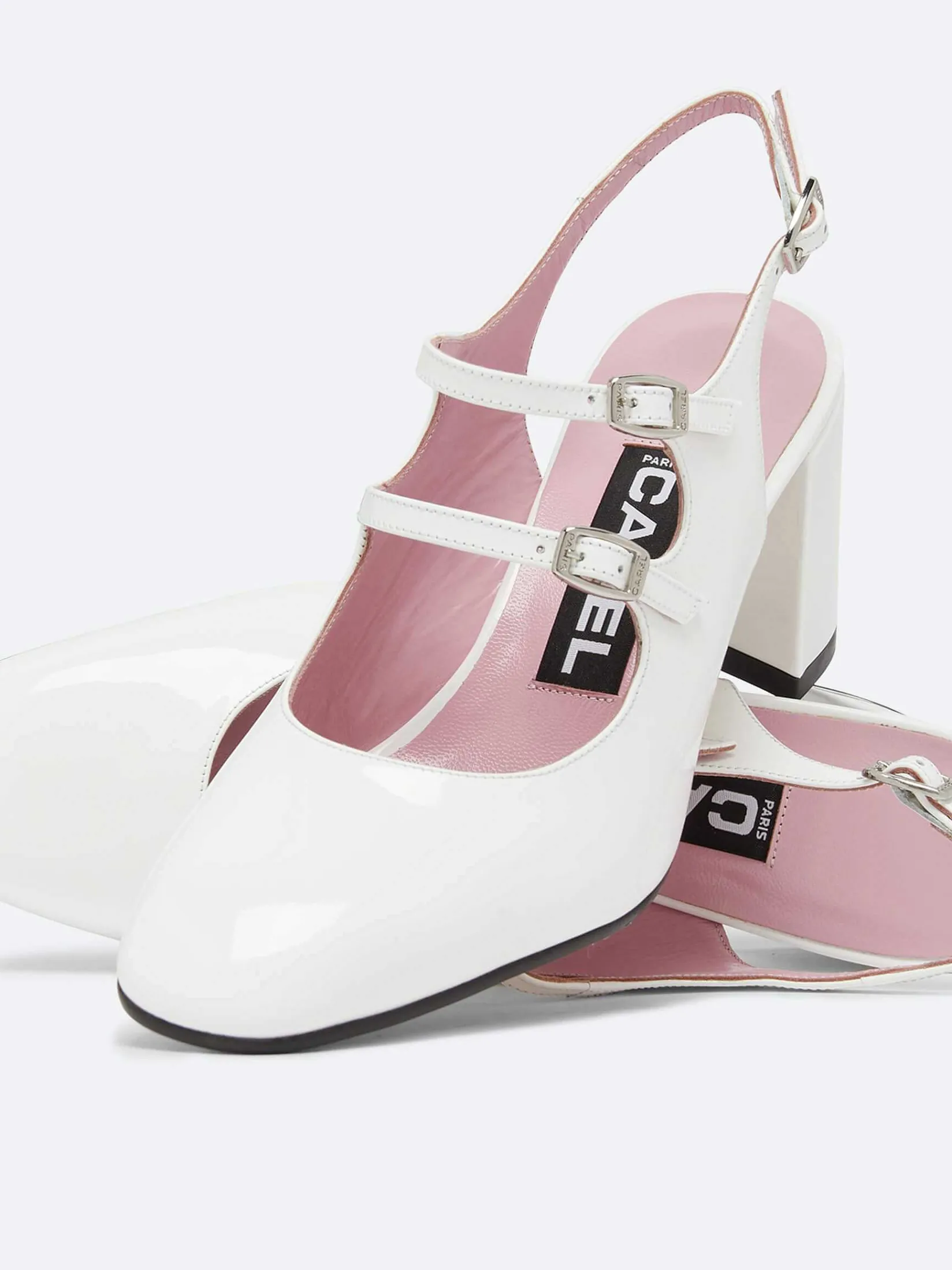 White Patent Leather Slingback Mary Janes-Carel Sale