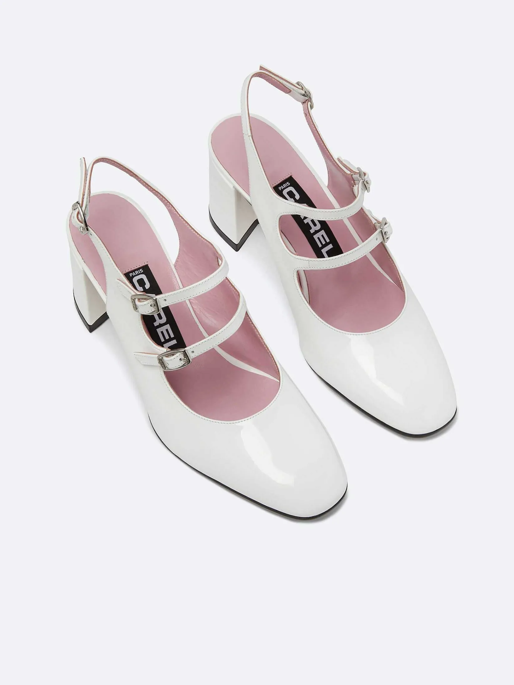 White Patent Leather Slingback Mary Janes-Carel Sale