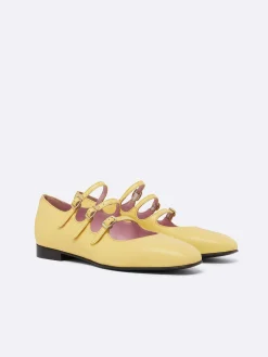 Yellow Upcycled Leather Mary Janes Ballet Flats-Carel Online