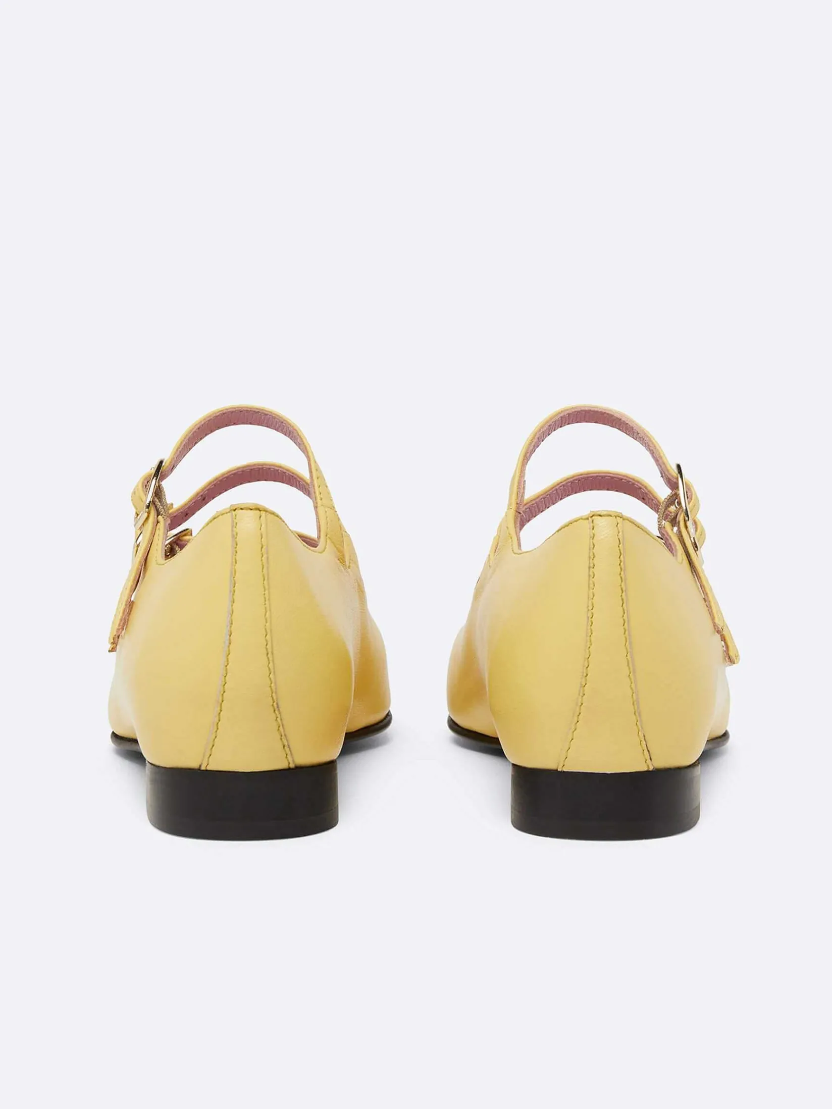 Yellow Upcycled Leather Mary Janes Ballet Flats-Carel Online