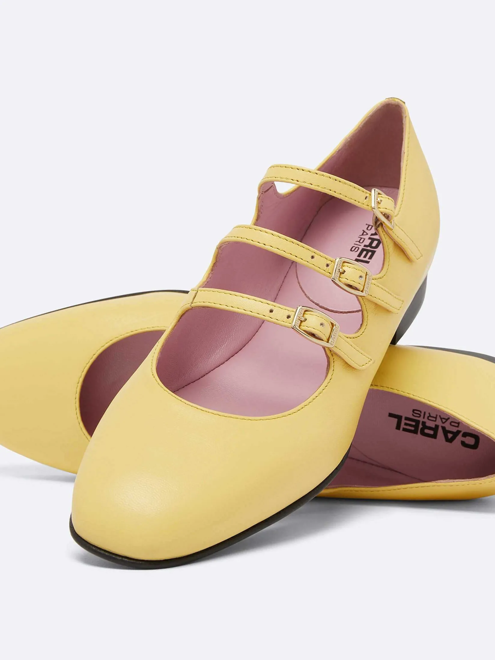 Yellow Upcycled Leather Mary Janes Ballet Flats-Carel Online